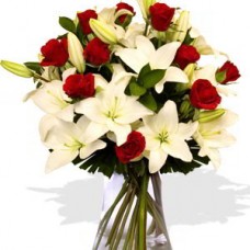 10 Roses and 7 Asiatic Lily Vase Bouquet